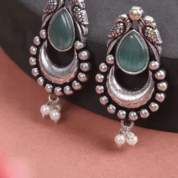 DEGHLAM German Silver-Plated Artifical Stone Studded Crescent Shaped Oxidised Chandbalis-picture-27