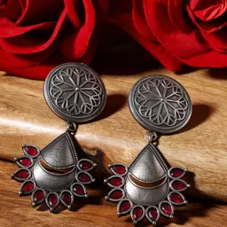 VENI Silver-Plated Contemporary Oxidised Drop Earrings-picture-48