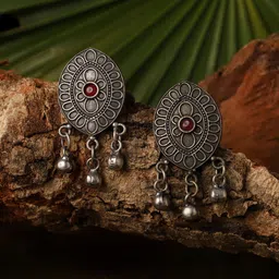 VENI Silver-Plated Contemporary Oxidised Drop Earrings-picture-6