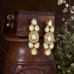 Priyaasi Gold Plated Kundan Drop Earrings-image-64