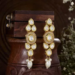 Priyaasi Gold-Plated Kundan Studded & Pearls Beaded Drop Earrings-picture-16