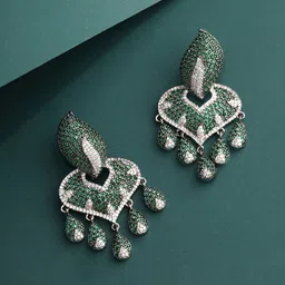 Priyaasi Silver-Plated American Diamond Studded Drop Earrings-picture-52