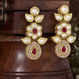 Priyaasi Gold Plated Kundan Contemporary Drop Earrings-picture-13