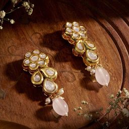 Priyaasi Gold-Plated Kundan Studded Contemporary Drop Earrings-picture-4