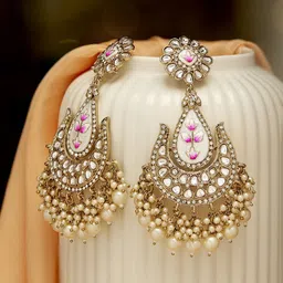Priyaasi Gold-Plated Stone-Studded & Pearl-Beaded Contemporary Drop Earrings-image-66