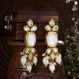 Priyaasi Gold-Plated Kundan Studded & Pearls Beaded Drop Earrings-picture-31