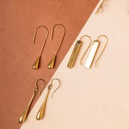 Studio One Love Pack Of 3 Brass-Plated Contemporary Drop Earrings-picture-23