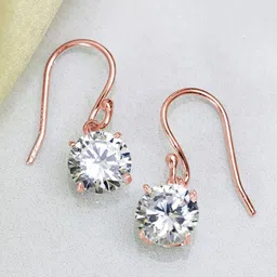 Zavya Rose Gold-Plated 925 Pure Sterling Silver Cubic Zirconia Drop Earrings image 1