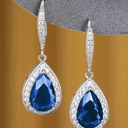 Peora Silver Plated Cubic Zirconia Studded Drop Earrings image 1