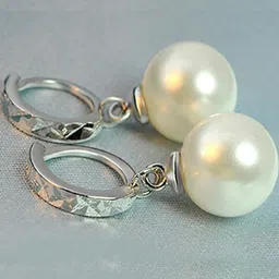 OOMPH Silver-Toned & White Contemporary Drop Earrings image 1