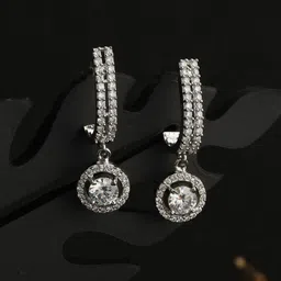 Saraf RS Jewellery Silver-Plated CZ Studded Drop Earrings image 1
