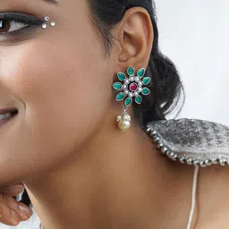 TEEJH Silver Toned Contemporary Drop Earrings-picture-40
