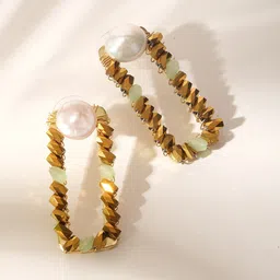XPNSV Gold Plated Pearl Studded Drop Earrings-picture-20