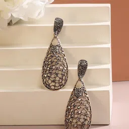 SOHI Gold-Plated Stone-Studded Teardrop Shaped Drop Earrings-picture-43