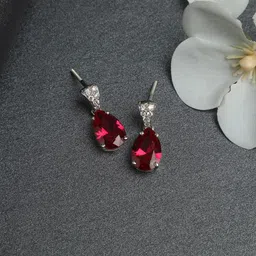 Clara Silver-Toned & Red Teardrop Shaped Drop Earrings-picture-24