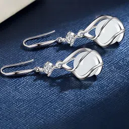 MYKI Silver-Plated Contemporary Opal Drop Earrings-picture-18