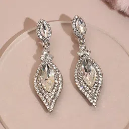 SOHI Silver-Plated Stone-Studded Contemporary Drop Earrings image 1
