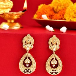 Voylla Aradhana Saudamini Gold-Plated Contemporary Temple Drop Earrings-picture-14
