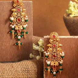 Voylla Gold-Plated Contemporary Drop Earrings-image-95