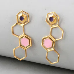 Voylla Gold-Toned Geometric Drop Earrings-picture-28
