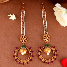 Voylla Gold-Plated Artificial Stones Studded Contemporary Drop Earrings-picture-24