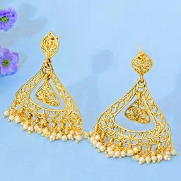 aadita Gold-Plated Kundan Contemporary Drop Earrings-image-42