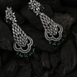 SOHI Silver-Plated White & Green American Diamond Drop Earrings-picture-40