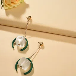 SOHI Green & Gold-Plated Contemporary Drop Earrings-picture-13