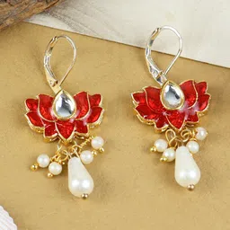 Asthetika Kids Girls Gold-Plated Kundan Studded Contemporary Drop Earrings-picture-34