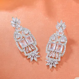 Estele Rhodium Plated Geometric Drop Earrings-picture-36