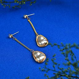 DressBerry Gold-Plated Peal Beaded Contemporary Drop Earrings-image-16