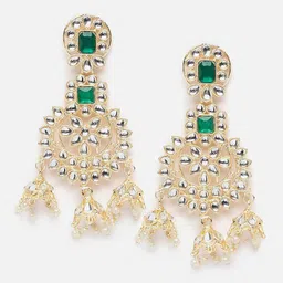 Aazeen Gold-Plated Contemporary Kundan Studded Drop Earrings image 1