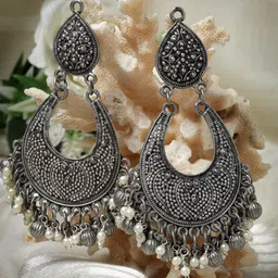 Moedbuille Silver-Plated Crescent Shaped Beaded Drop Earrings-picture-15
