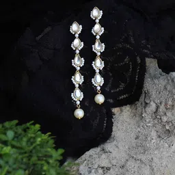BeAbhika Stones Studded Teardrop Shaped Drop Earrings-picture-34