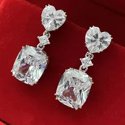Jewels Galaxy Silver-Plated American Diamond-Studded Heart Shaped Drop Earrings-image-95