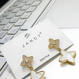 Manikya Gold-Plated Cubic Zirconia Stone Studded Floral Stainless Steel Drop Earrings-picture-31