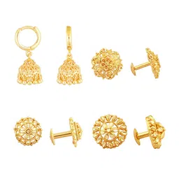 Vighnaharta Set Of 4 Gold-Plated Floral Studs Earrings-picture-41