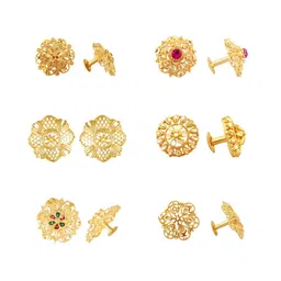 Vighnaharta Set Of 6 Gold-Plated Floral Studs Earrings-picture-14
