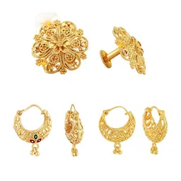 Vighnaharta Set Of 3 Gold-Plated Floral Studs & Hoop Earrings-picture-17