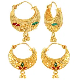 Vighnaharta Set Of 2 Gold-Pleated Floral Hoop Earrings-picture-23