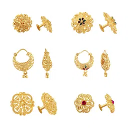 Vighnaharta Set Of 6 Gold-Plated Floral Studs Earrings-picture-10