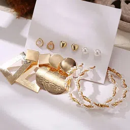 Bohey by KARATCART Gold-Plated Set Of 6 Contemporary Studs & Drop Earrings-picture-39