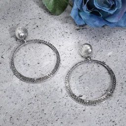SOHI Silver-Toned Stone-Studded Circular Drop Earrings-picture-56