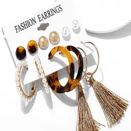 Shining Diva Fashion Combo Set Of 6 Gold-Toned Earrings image 1