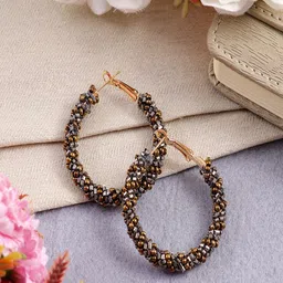 UNIVERSITY TRENDZ  Gold Plated Beaded Classic Hoop Earrings-picture-44