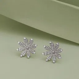 Carlton London Rhodium-Plated CZ Floral Stud Earrings-picture-13