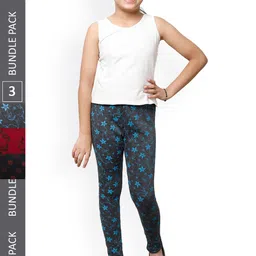 IndiWeaves Girls Pack Of 3 Printed Wool Leggings-image-17