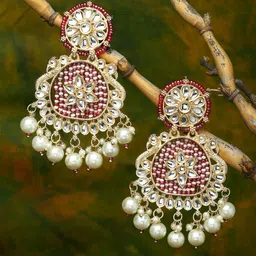 ZENEME Gold-Plated Kundan Studded Contemporary Drop Earrings-picture-32