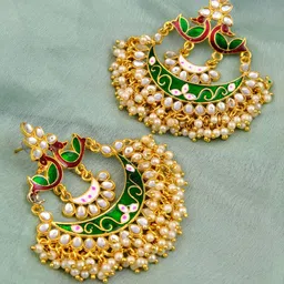 Crunchy Fashion Gold Plated Green Contemporary Chandbalis Earrings-picture-18