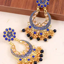 Crunchy Fashion Blue & Gold-Toned Contemporary Chandbalis Earrings-picture-27